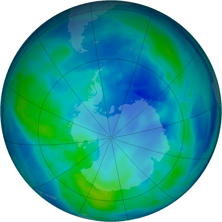 Antarctic ozone map for 16 April 2009